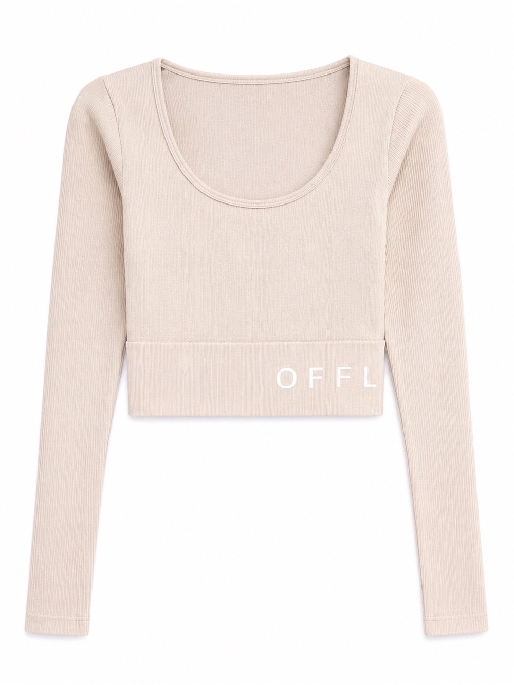 OFFLINE by Aerie Thumbs Up Ribbed Cropped Long Sleeve Top Beige